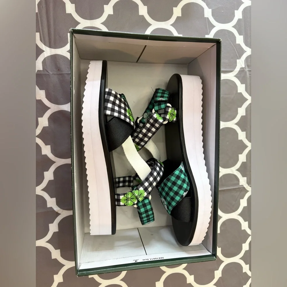 KATE SPADE Dotty Gingham Velcro Platform Sandals NIB